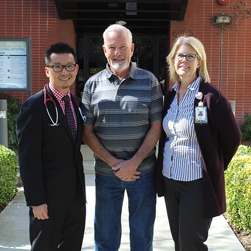 Larry Chan, DO; Chuck Miller, Chuck's daughter Alison Legendre, RN