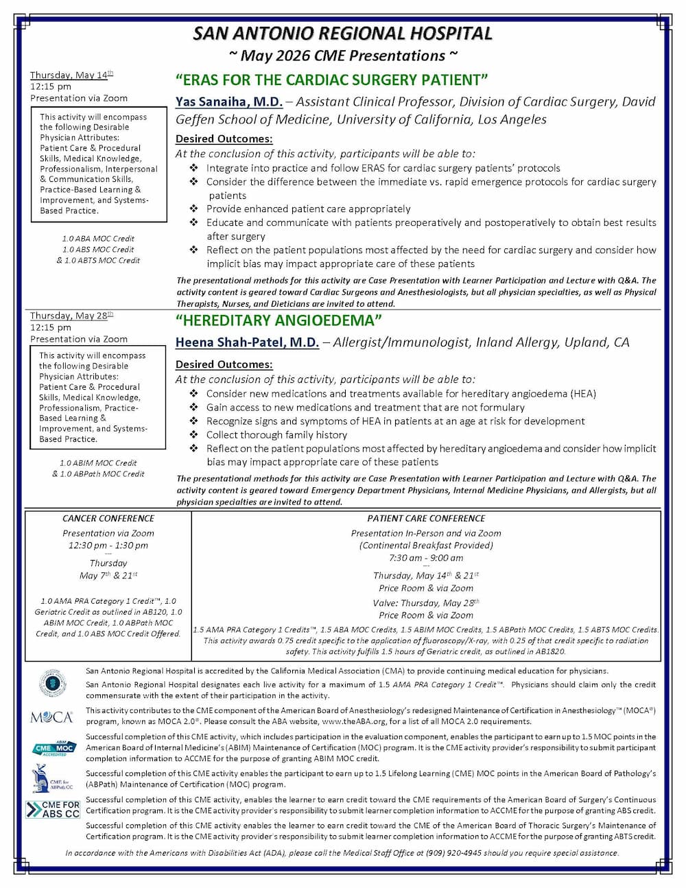 May CME calendar